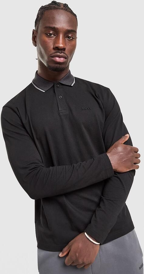 Boss League Plisy Long Sleeve Polo Shirt Zwart- Heren Zwart