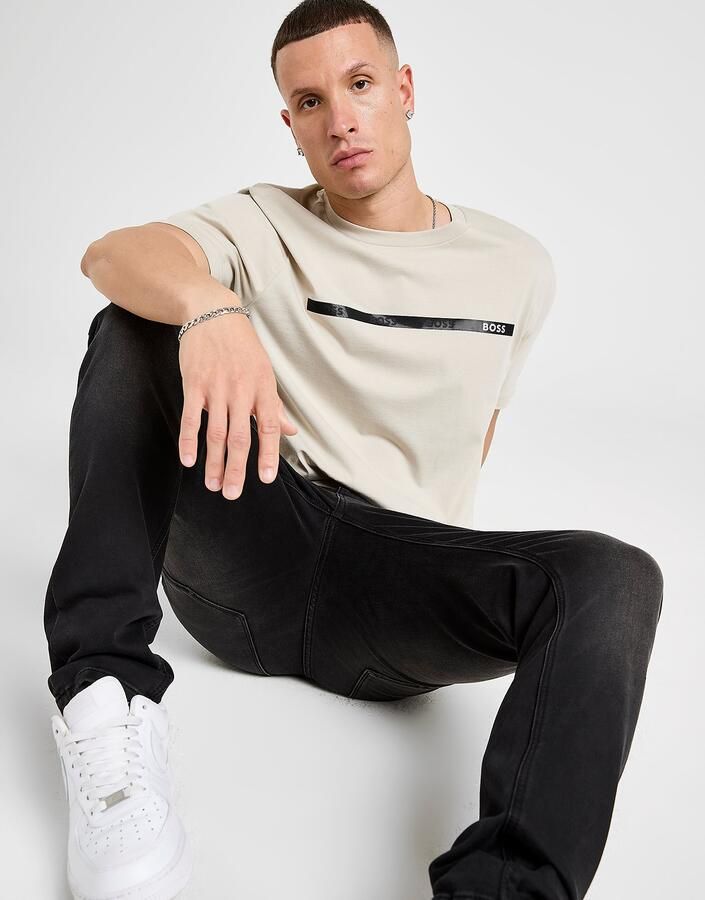 Boss Linear Logo T-Shirt Bruin- Heren Bruin