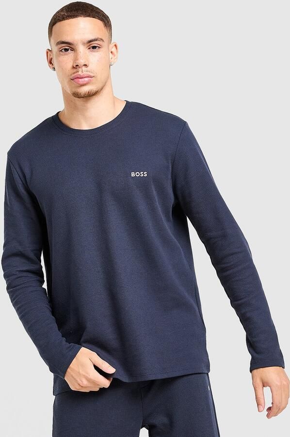 Boss Waffle Long Sleeve T-Shirt Blauw- Heren Blauw
