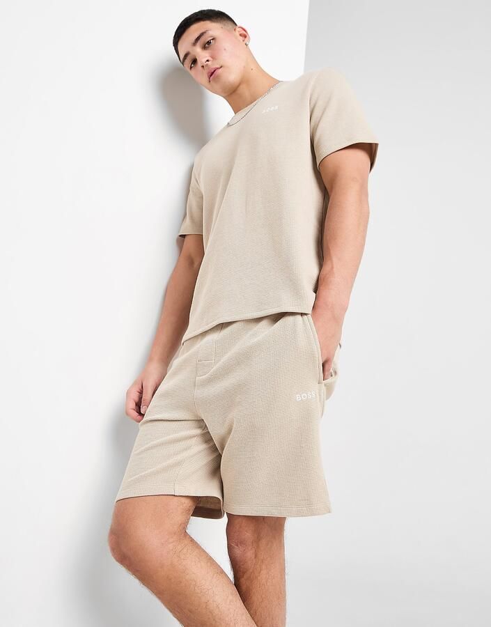 Boss Korte regular fit broek met structuurmotief
