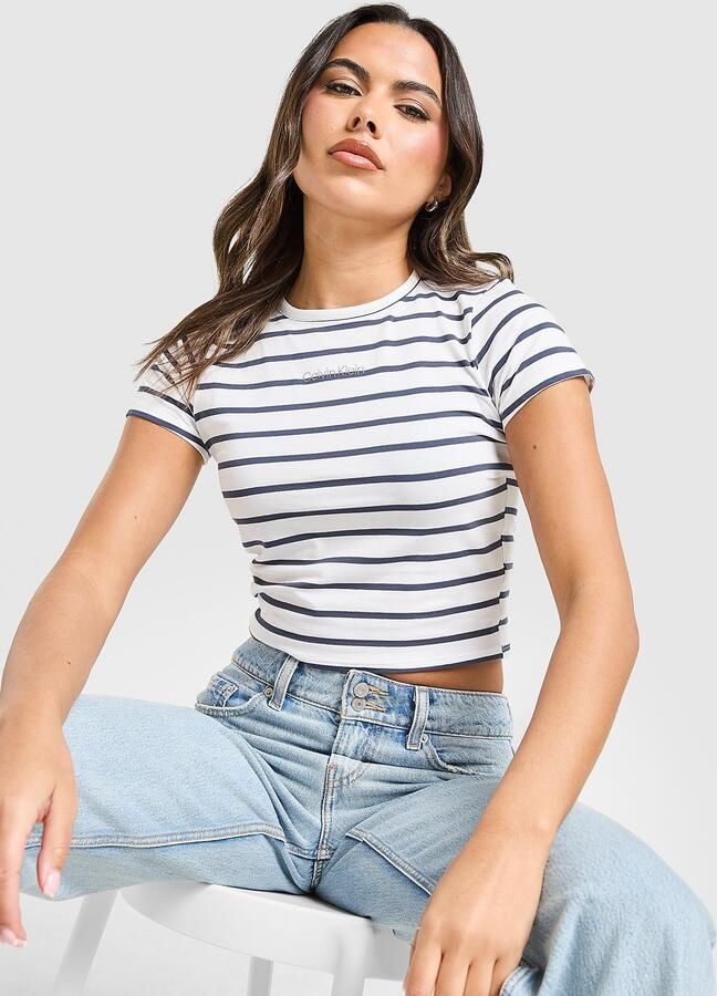Calvin Klein Stripe T-Shirt Wit- Dames Wit