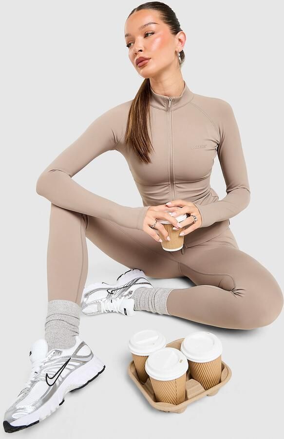 DAILYSZN Full Zip Fit Top Beige- Dames Beige