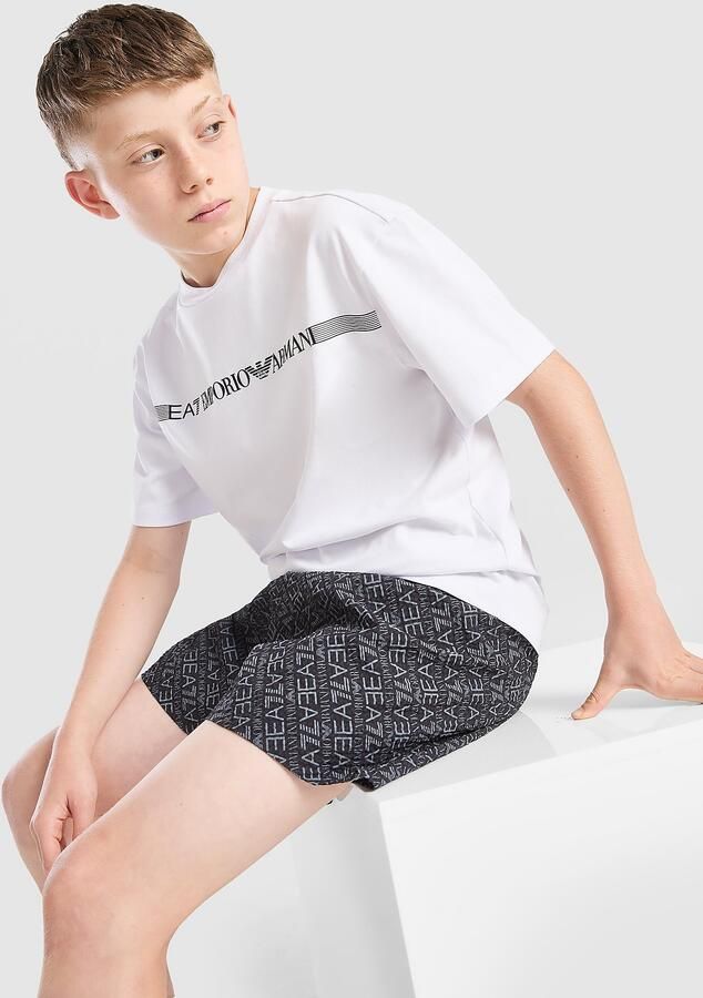 EA7 Emporio Ar i Graphic Monogram Swim Shorts Junior Zwart Kind Zwart