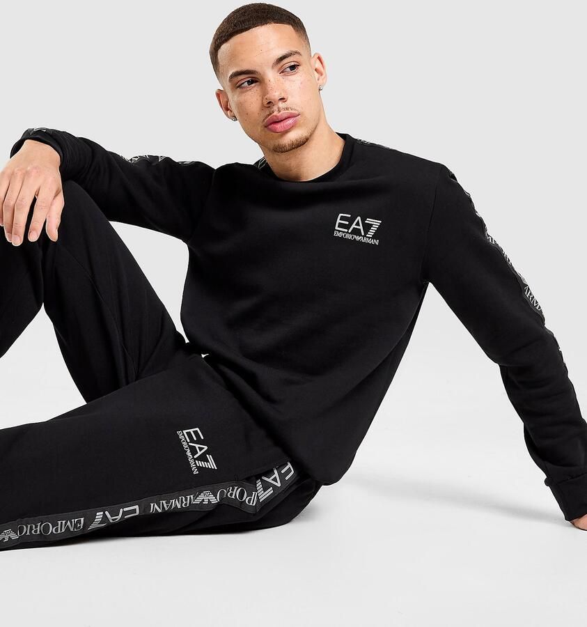 EA7 Emporio Armani Reflective Tape Crew Tracksuit Zwart- Heren Zwart