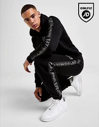 EA7 Emporio Armani Reflective Tape Hooded Tracksuit Black- Heren Black