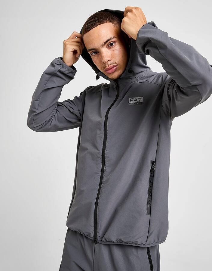 EA7 Emporio Armani Reflective Woven Full Zip Hoodie Grijs- Heren Grijs