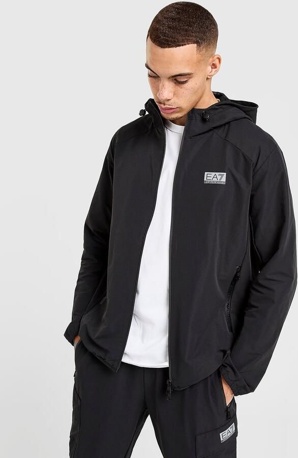 EA7 Emporio Armani Reflective Woven Full Zip Hoodie Zwart- Heren Zwart