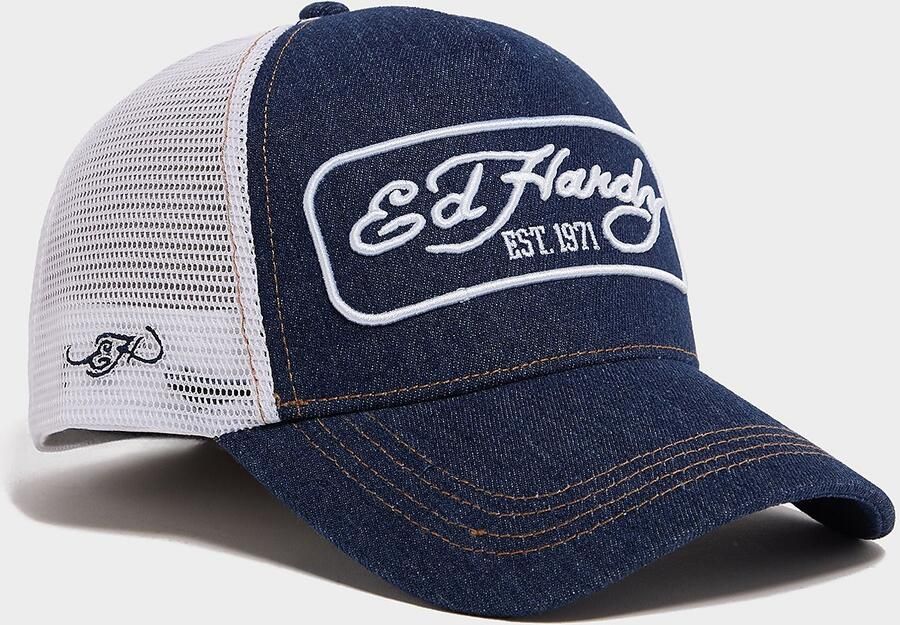 Ed Hardy 1971 Logo Trucker Cap Blauw- Dames Blauw