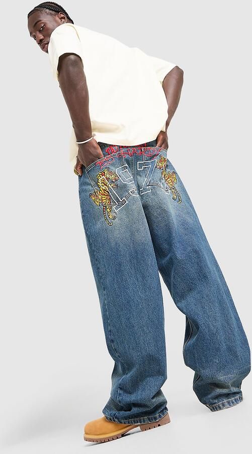 Ed Hardy 1971 Xtra Wide Fit Jeans Blauw- Heren Blauw
