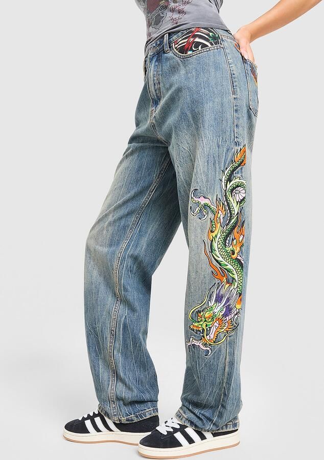 Ed Hardy Chinese Dragon Denim Jeans Blauw