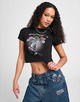 Ed Hardy Cross Diamante Baby T-Shirt Black- Dames Black