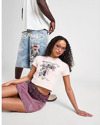 Ed Hardy Cross Diamante Baby T-Shirt Pink- Dames Pink