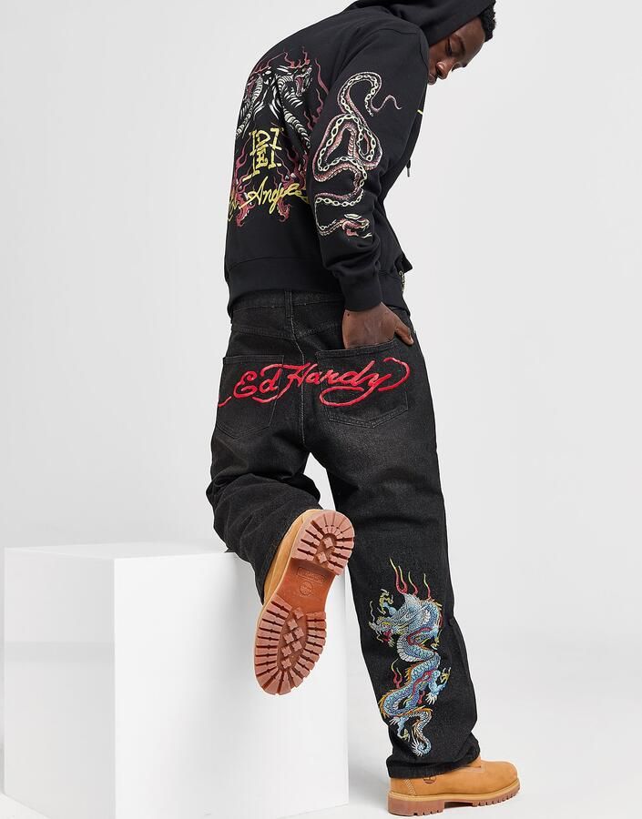 Ed Hardy Dragon Diamante Jeans Zwart- Heren Zwart