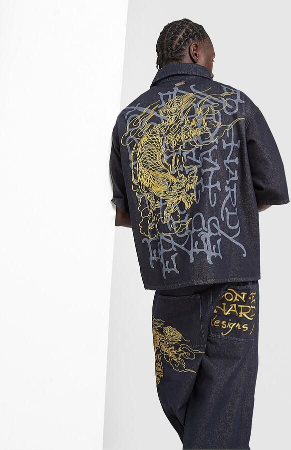 Ed Hardy Dragon Shirt Blauw- Heren Blauw