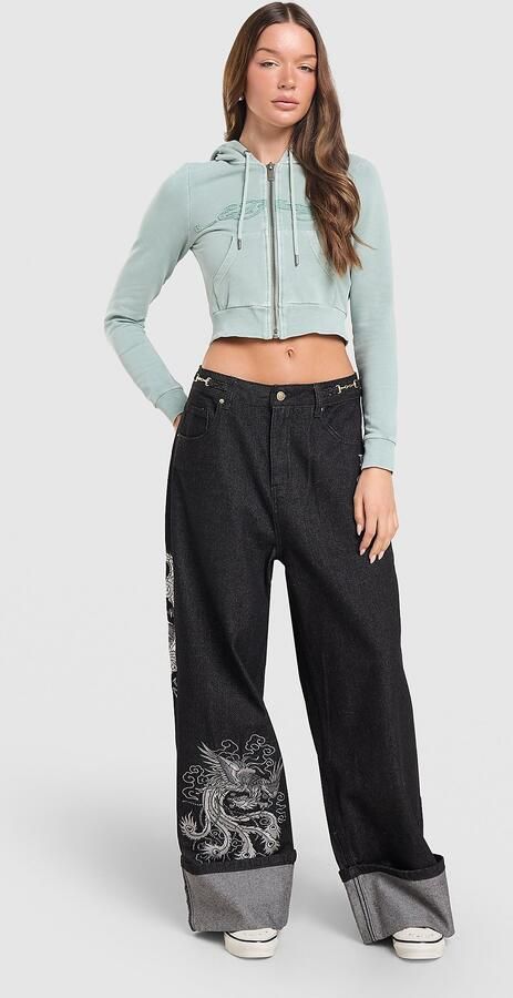 Ed Hardy Dragon Turn Up Jeans Zwart