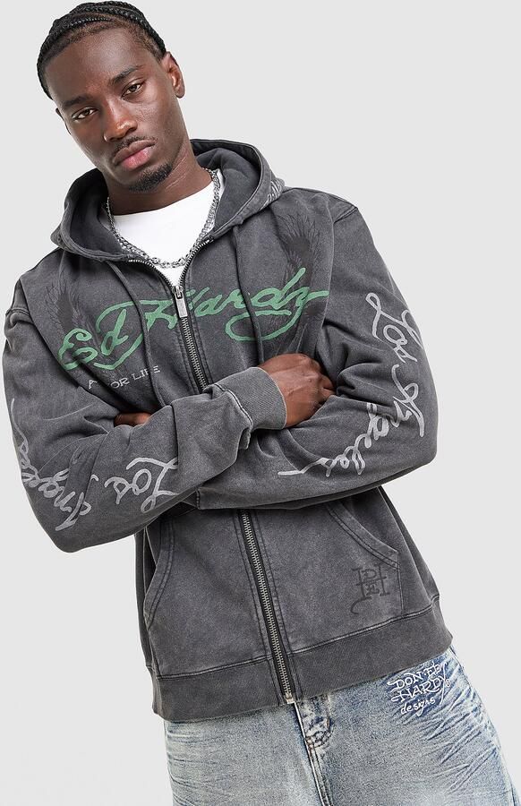 Ed Hardy Fade Tattoo Full Zip Hoodie Zwart- Heren Zwart