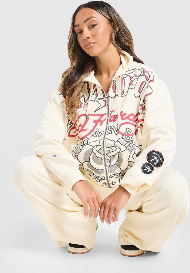 Ed Hardy Gothic Full Zip Hoodie Crème- Dames Crème