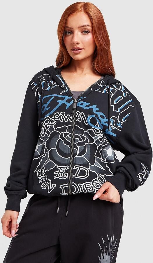 Ed Hardy Gothic Full Zip Hoodie Zwart- Dames Zwart