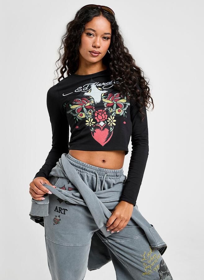 Ed Hardy Heart Cross Long Sleeve T-Shirt Zwart- Dames Zwart
