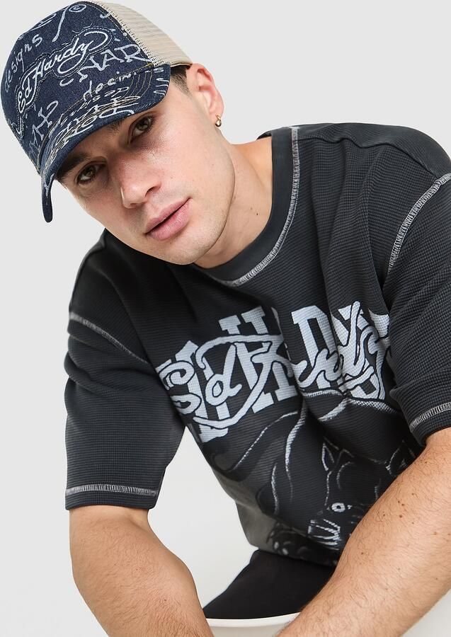 Ed Hardy Logo Denim Trucker Cap Blauw- Dames Blauw