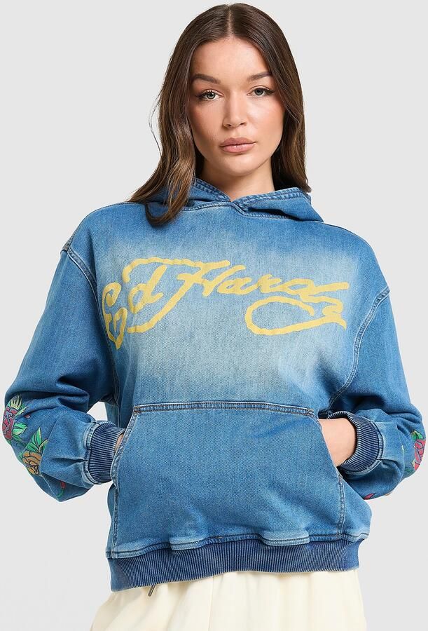 Ed Hardy Phoenix Denim Hoodie Blauw- Dames Blauw