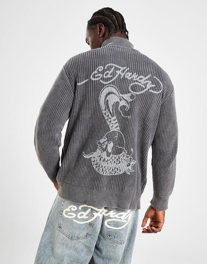 Ed Hardy Rib Full Zip Track Top Grijs- Heren Grijs