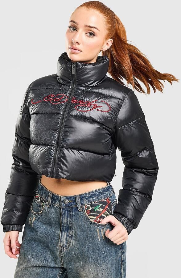 Ed Hardy Script Puffer Jacket Zwart- Dames Zwart