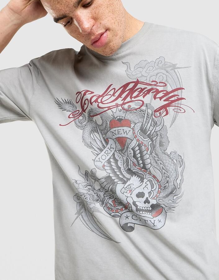 Ed Hardy Storm New York City T-Shirt Grijs- Heren Grijs