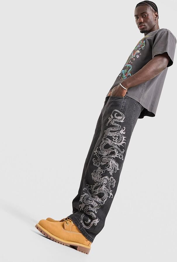 Ed Hardy Tonal Dragon Jeans Zwart- Heren Zwart