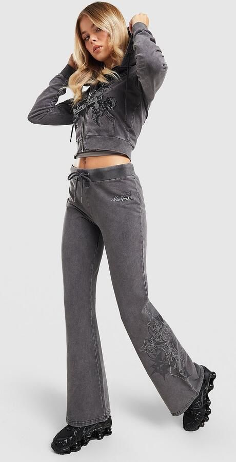 Ed Hardy True Diamante Wide Leg Joggers Zwart- Dames Zwart