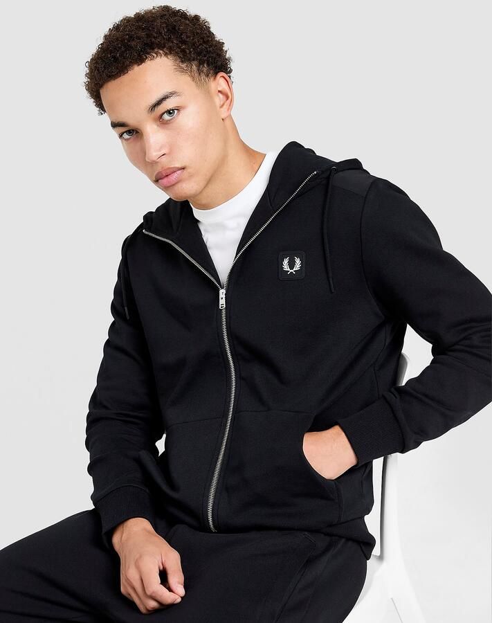 Fred Perry Badge Full Zip Panel Hoodie Zwart- Heren Zwart