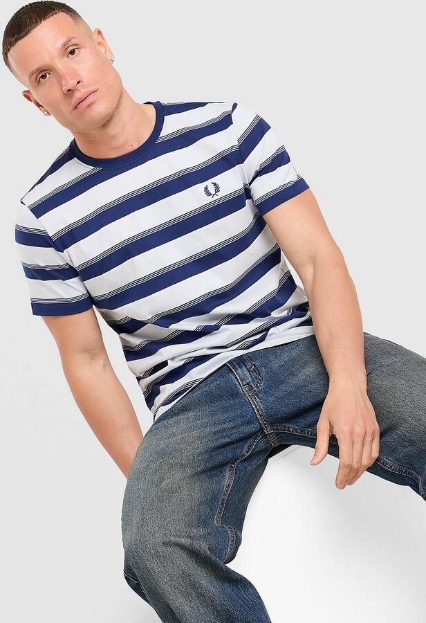 Fred Perry Fine Stripe T-Shirt Blauw- Heren Blauw