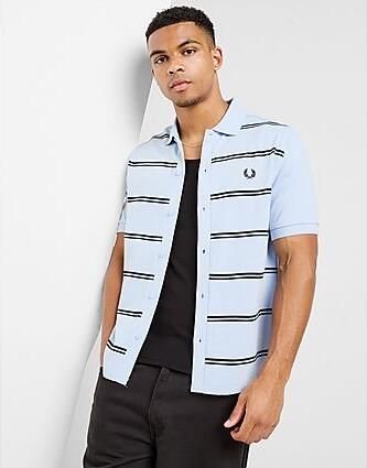 Fred Perry Horizonal Stripe Button Pique Polo Shirt Sky- Heren Sky