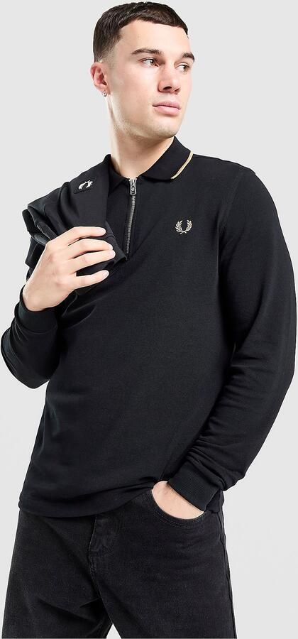 Fred Perry Long Sleeve Zip Polo Shirt Zwart- Heren Zwart