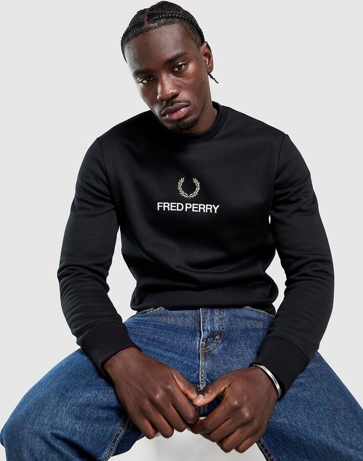 Fred Perry Stacked Logo Crew Sweatshirt Zwart- Heren Zwart