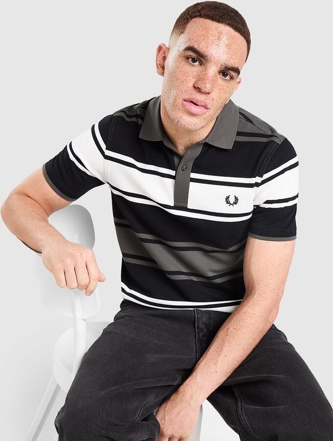 Fred Perry Stripe Polo Shirt Zwart- Heren Zwart