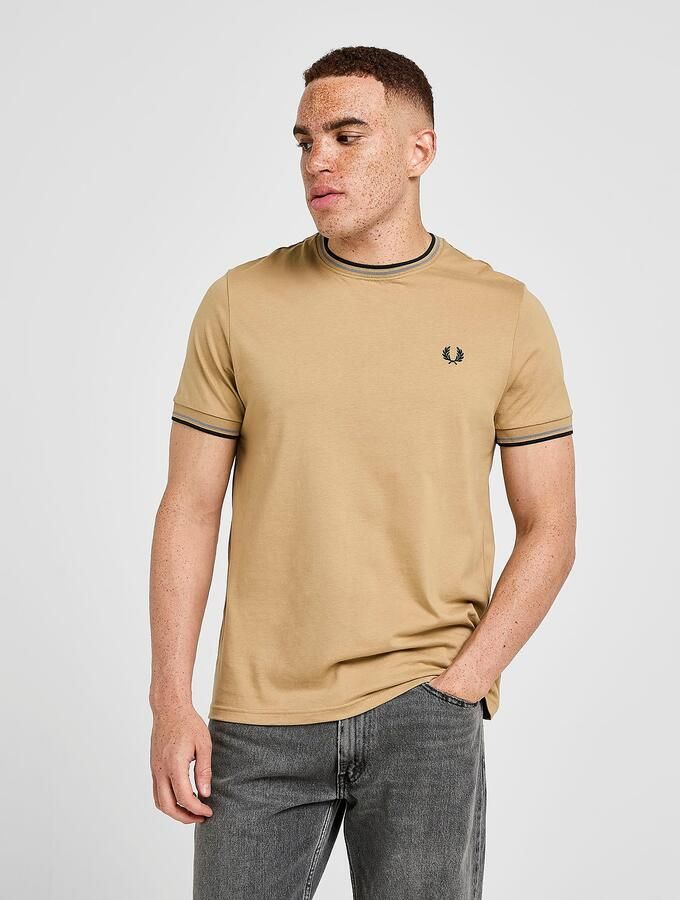 Fred Perry Twin Tipped Ringer T-Shirt Bruin- Heren Bruin