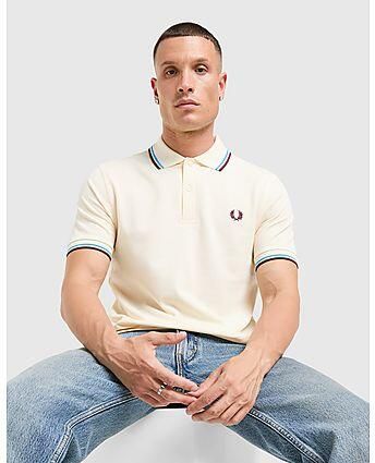 Fred Perry T-Shirt Lange Mouw Twin Tipped Polo Shirt Ecru Court Blue Oxblood