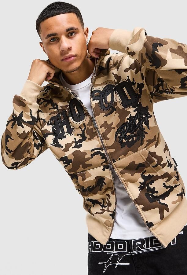 Hoodrich Camo Iron All Over Print Full Zip Hoodie Bruin- Heren Bruin