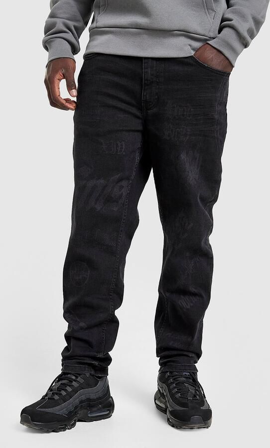 Hoodrich Ironchrome All Over Print Denim Jeans Zwart- Heren Zwart