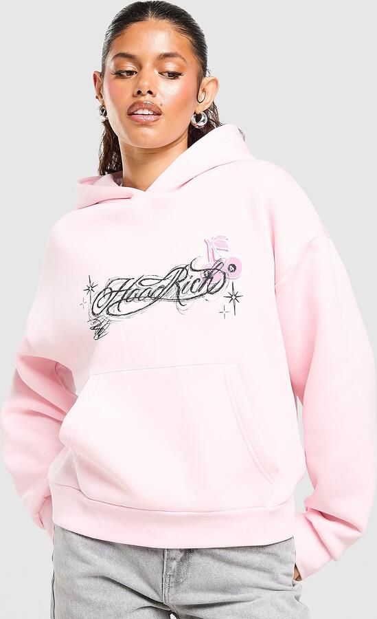 Hoodrich Scribble Open Hem Hoodie Roze- Dames Roze
