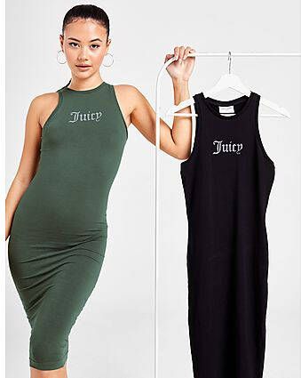 Juicy Couture Diamante Ribbed Midi Dress Green- Dames