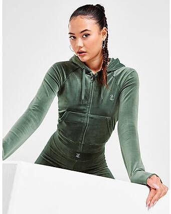 Juicy Couture Diamante Velour Full Zip Hoodie Dames Green- Dames