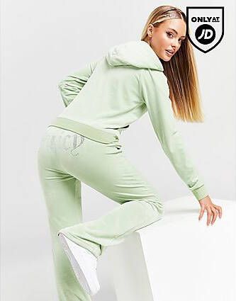 Juicy Couture Diamante Velour Track Pants Green- Dames