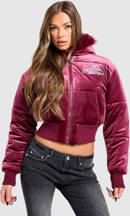 Juicy Couture Crown Velour Hooded Jacket Active Maroon- Dames Active Maroon