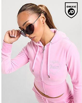 Juicy Couture Diamante Heart Logo Hoodie Pink- Dames Pink