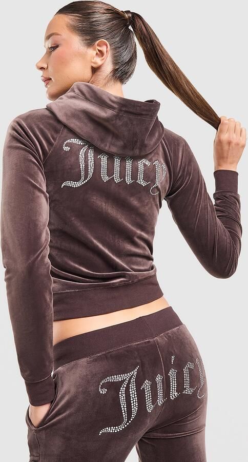 Juicy Couture Diamante JC Logo Full Zip Hoodie Bruin- Dames Bruin
