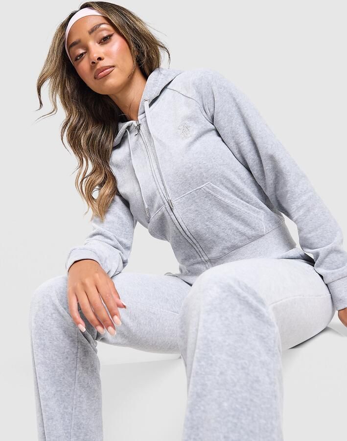 Juicy Couture Diamante JC Logo Full Zip Hoodie Grijs- Dames Grijs