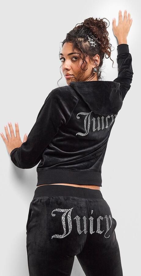 Juicy Couture Diamante JC Logo Full Zip Hoodie Zwart- Dames Zwart