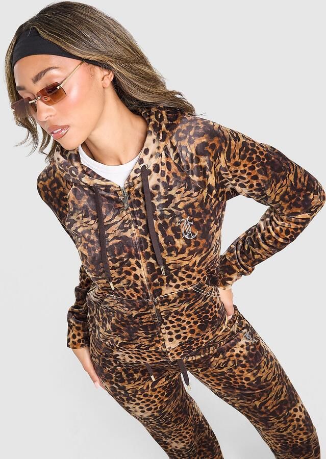 Juicy Couture Diamante Leopard Full Zip Hoodie Meerkleurig- Dames Meerkleurig